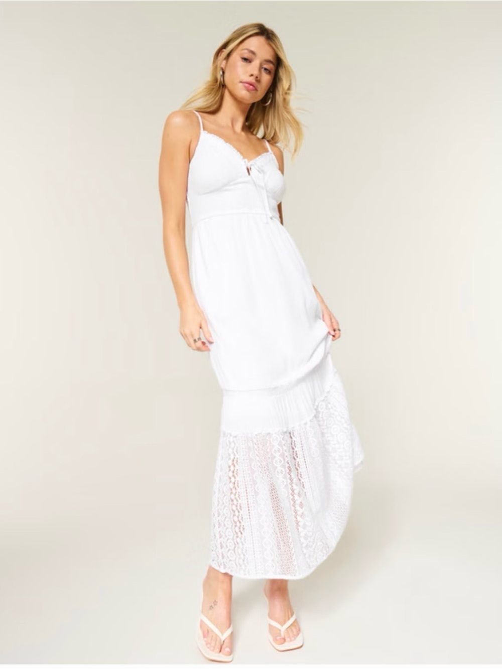 Hollister White Lace-Trim Maxi Dress - Classic Women's Summer Dress